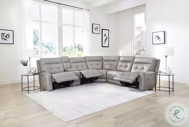 Glendale Pewter Zero Gravity Modular Power Reclining Sectional