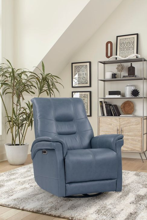 Carnegie Verona Azure Power Cordless Swivel Glider Recliner with Power Headrest