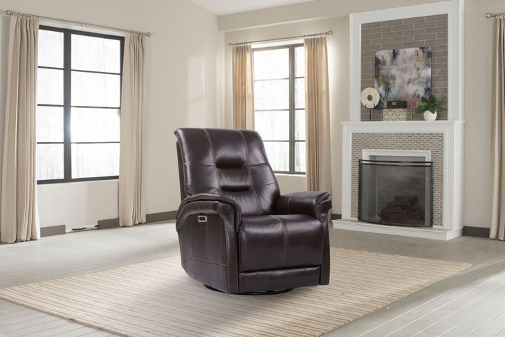 Carnegie Verona Coffee Power Cordless Swivel Glider Recliner with Power Headrest