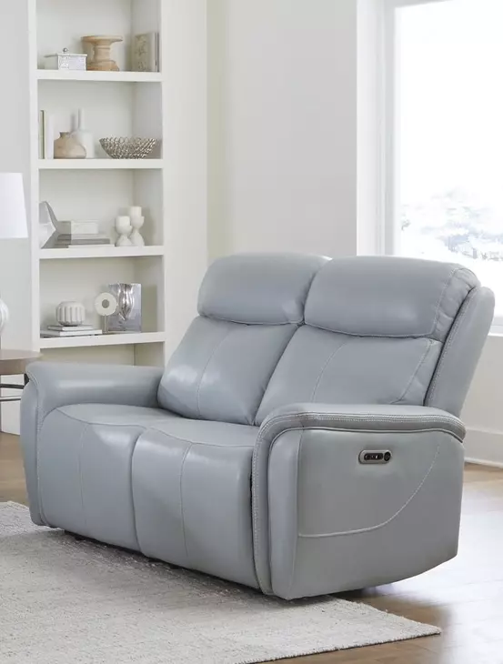 Cascade Seamist Grey 63" Power Reclining Loveseat With Power Headrest