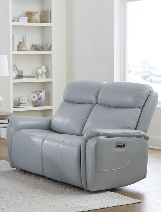 Riverton Seamist Grey 63" Power Reclining Loveseat with Power Headrest