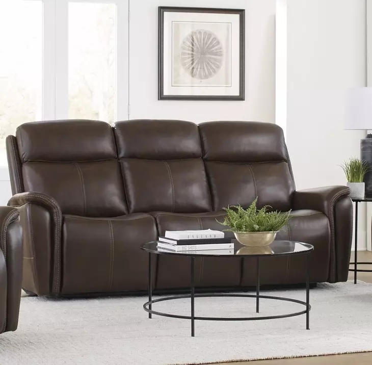 Cascade Auburn Leather 83" Power Reclining Sofa