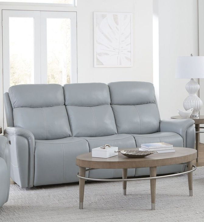 Cascade Seamist Grey Power Reclining Sofa With Power Headrest