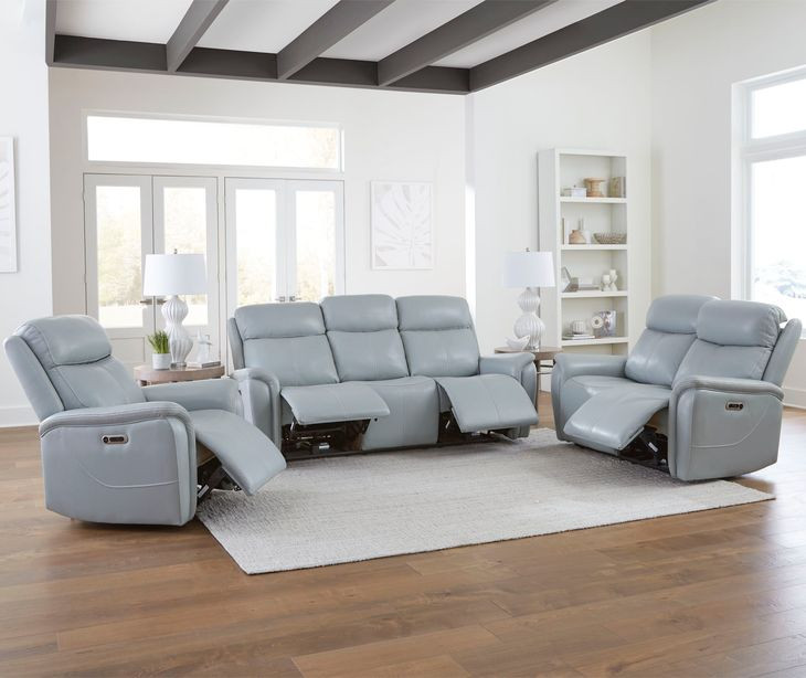 Cascade Seamist Grey Power Reclining Sofa With Power Headrest