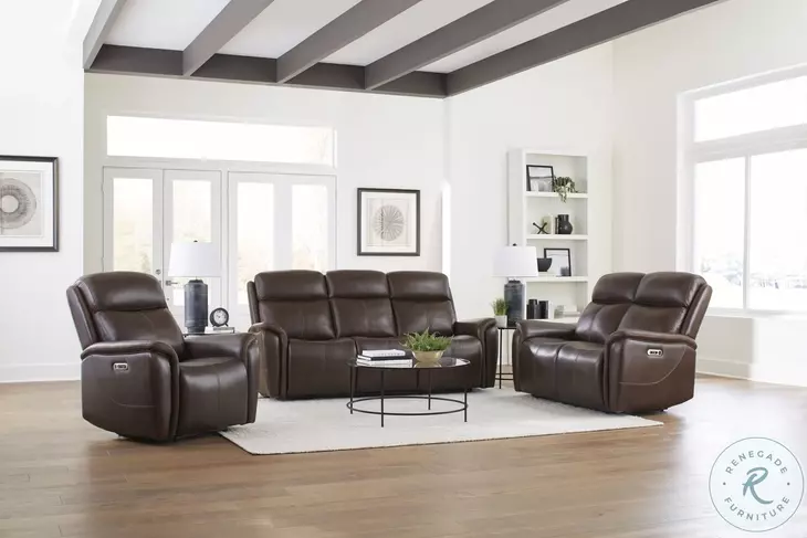 Riverton Auburn Leather Power Reclining Loveseat