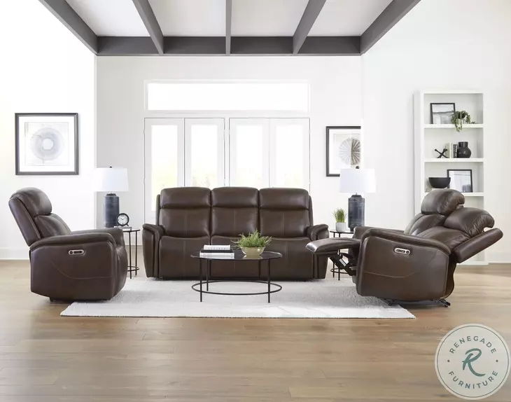 Cascade Auburn Leather Power Reclining Living Room Set