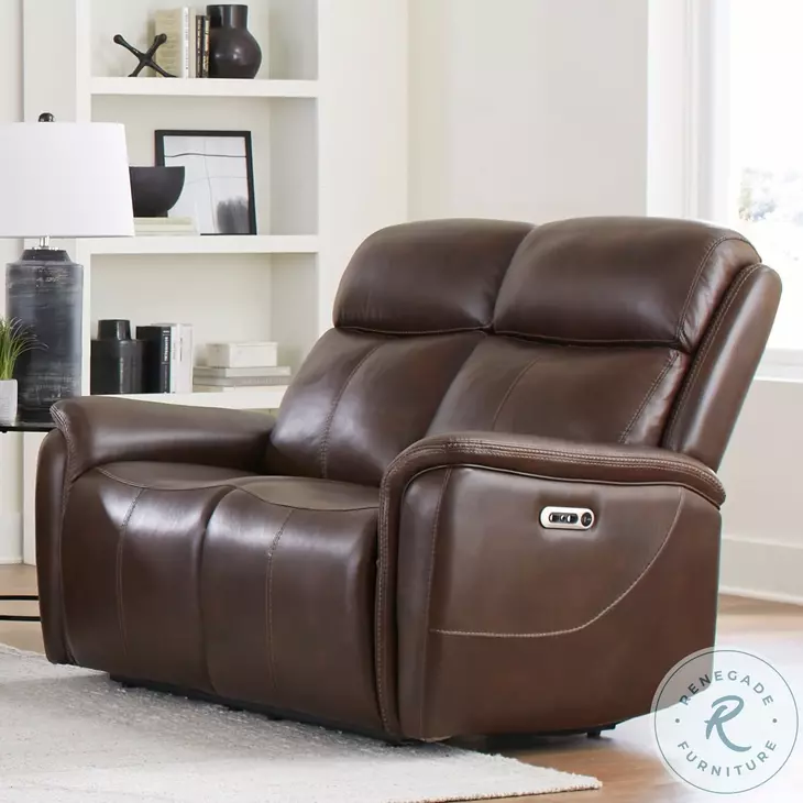 Riverton Auburn Leather Power Reclining Loveseat