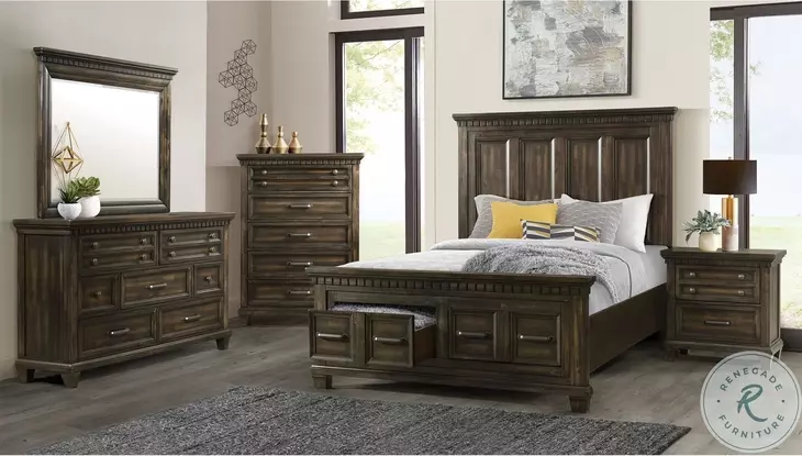 Windom Smoky Walnut King Storage Platform Bed