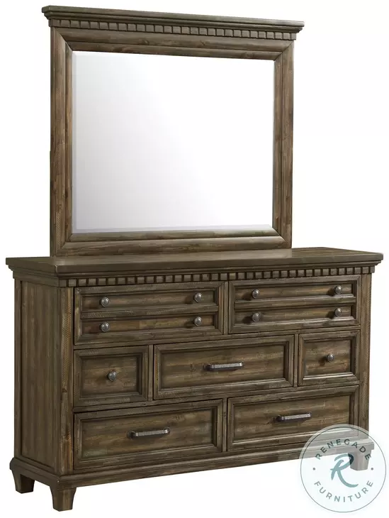 Windom Smoky Walnut 7 Drawer Dresser And Mirror