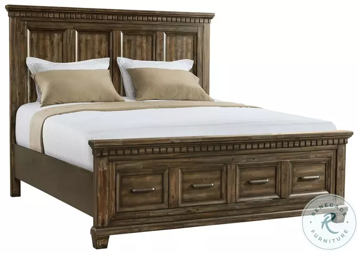 Windom Smoky Walnut King Storage Platform Bed