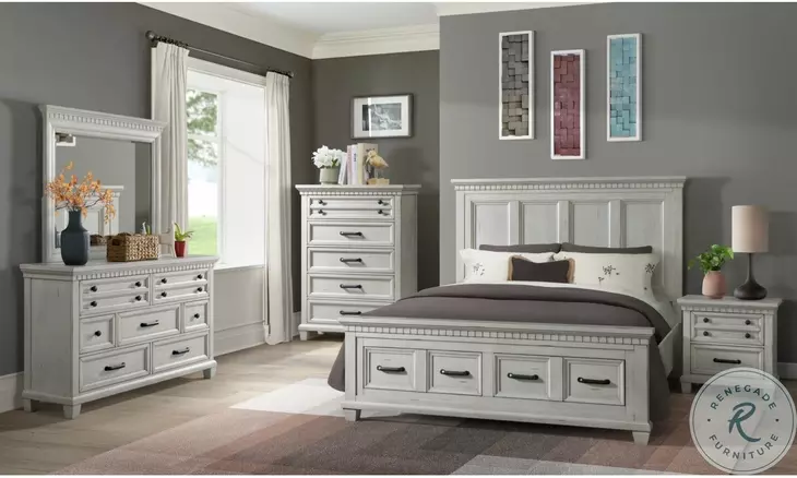 Windom Antique White Queen Storage Platform Bed