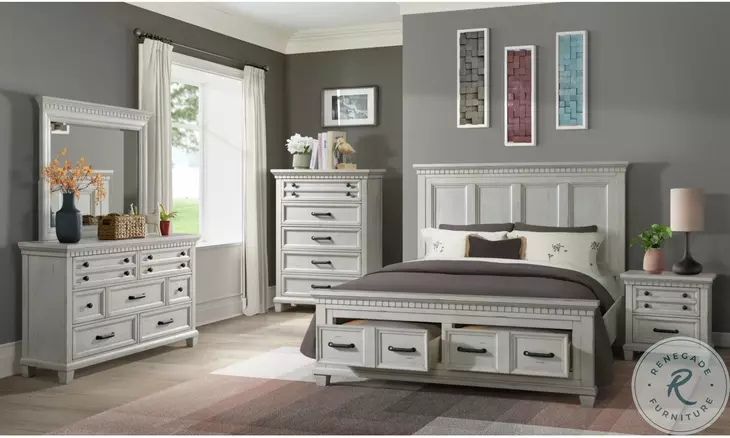 Windom Antique White Queen Storage Platform Bed