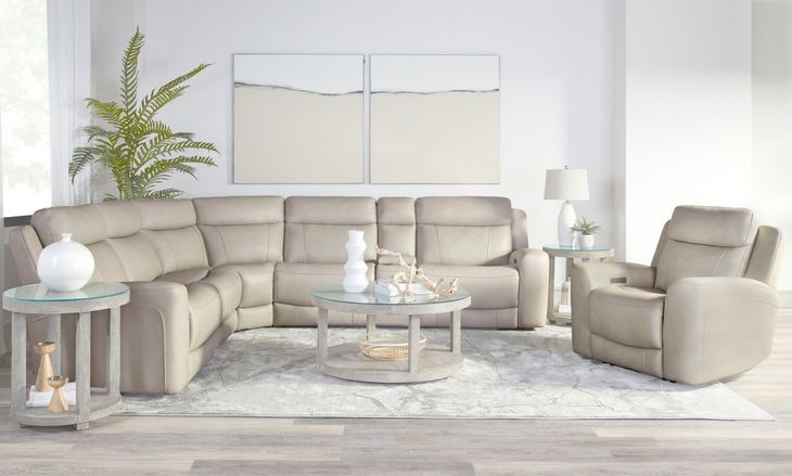Calgary Stone Leather 6 Piece Modular Power Reclining Sectional