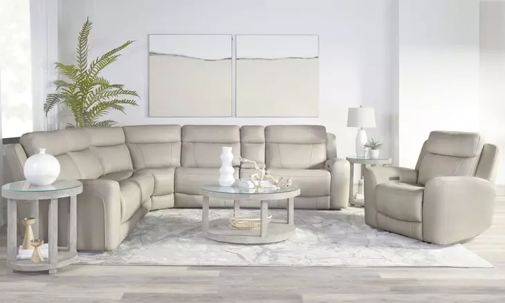Calgary Stone Leather 6 Piece Modular Power Reclining Sectional