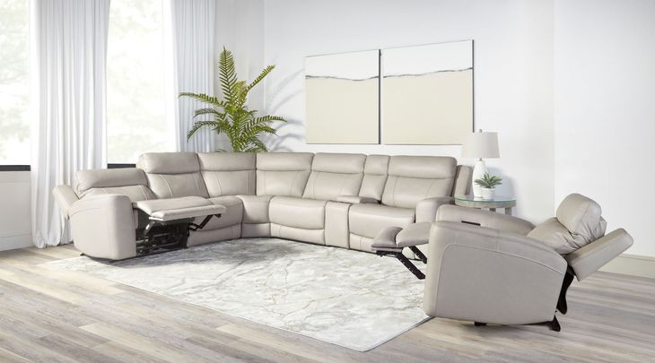 Calgary Stone Leather 6 Piece Modular Power Reclining Sectional