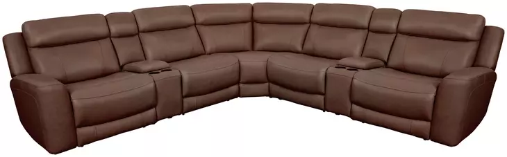Calgary Autumn Umber Leather 7 Piece Modular Power Reclining Sectional