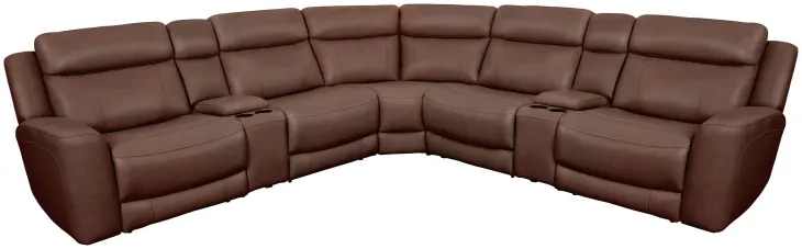 Carrith Autumn Umber Leather 7 Piece Modular Power Reclining Sectional
