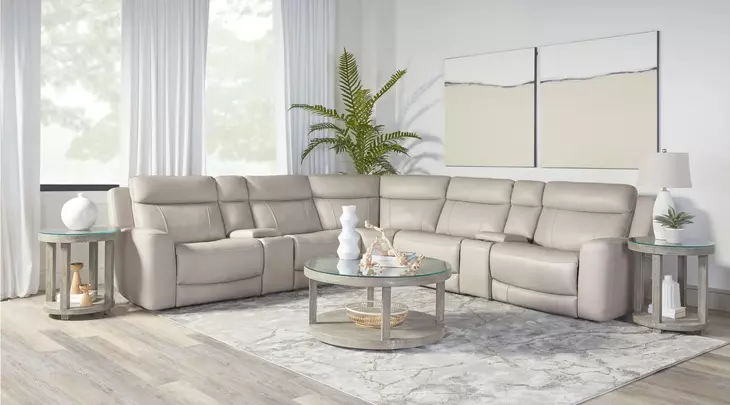 Calgary Stone Leather 7 Piece Modular Power Reclining Sectional
