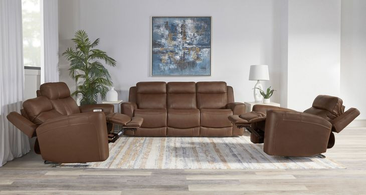 Calgary Autumn Umber Leather Power Reclining Console Loveseat