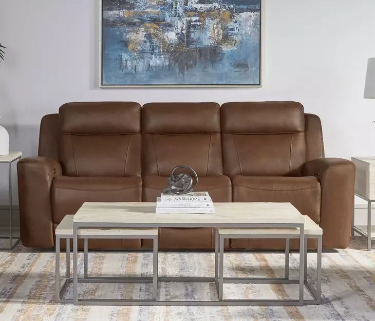 Calgary Autumn Umber Leather 92" Power Reclining Sofa