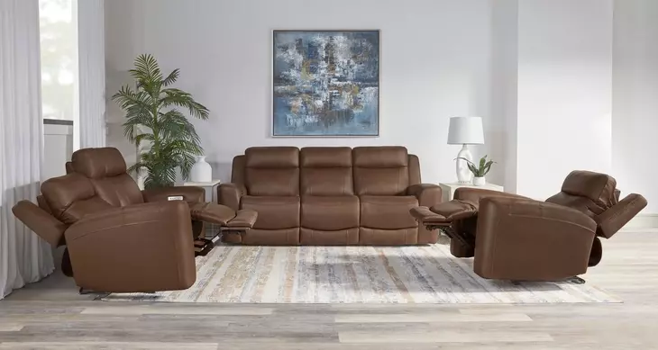 Calgary Autumn Umber Leather 92" Power Reclining Sofa