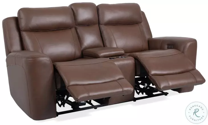 Carrith Autumn Umber Leather Power Reclining Console Loveseat