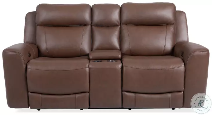 Carrith Autumn Umber Leather Power Reclining Console Loveseat