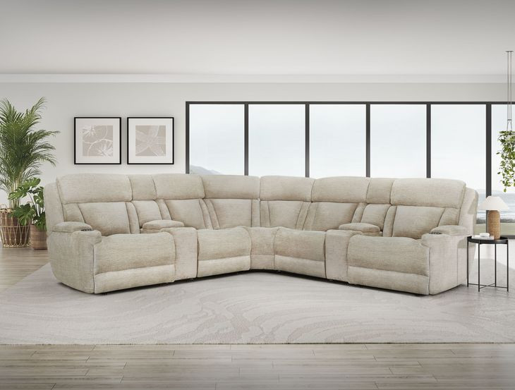 Dalton Lucky Fawn Performance Fabric 7 Piece Modular Power Reclining Sectional