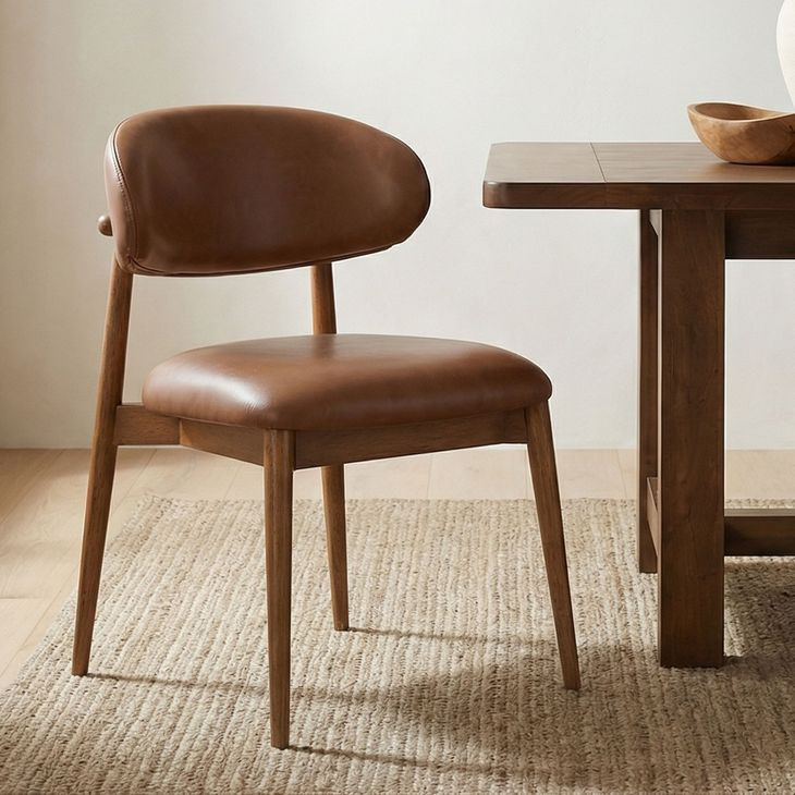 Ellie Brown Leather Upholstered Dining Chair