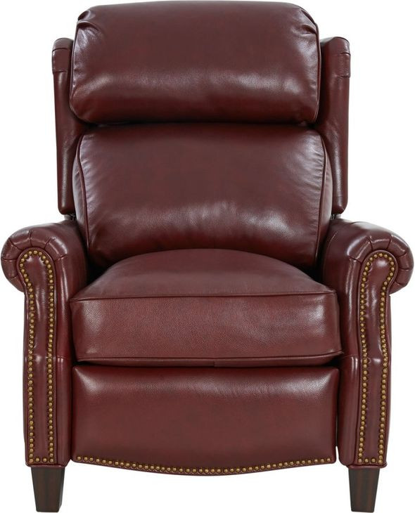 Meade Marisol Cabernet Leather Push Thru The Arms Lounge Recliner with Nailhead Trim