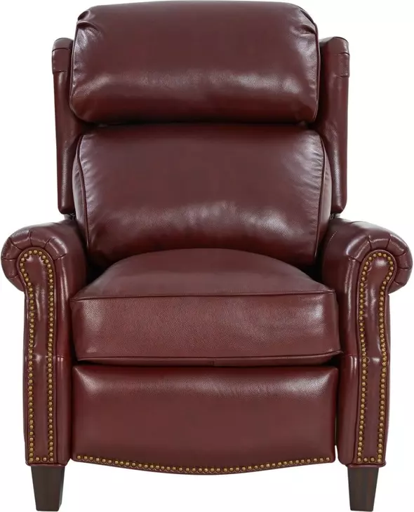 Meade Marisol Cabernet Leather Push Thru The Arms Lounge Recliner with Nailhead Trim