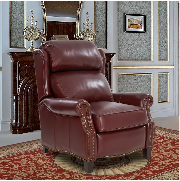Meade Marisol Cabernet Leather Push Thru The Arms Lounge Recliner with Nailhead Trim