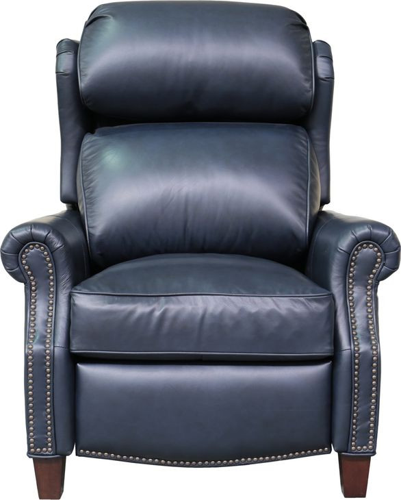 Meade Shoreham Blue Leather Push Thru The Arms Lounge Recliner with Nailhead Trim