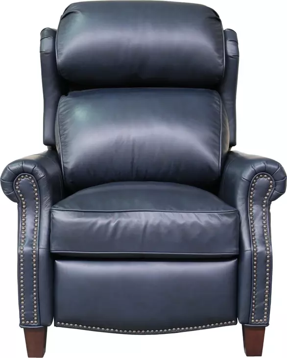 Meade Shoreham Blue Leather Push Thru The Arms Lounge Recliner with Nailhead Trim