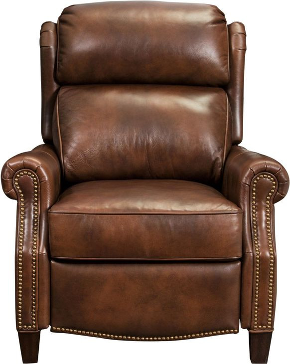 Meade Worthington Cognac Leather Push Thru The Arms Lounge Recliner with Nailhead Trim