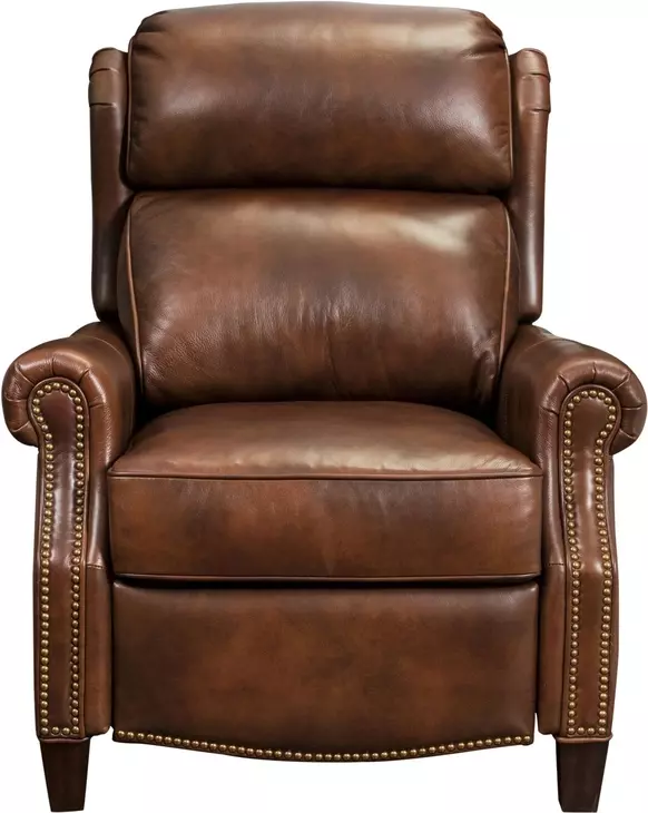 Meade Worthington Cognac Leather Push Thru The Arms Lounge Recliner with Nailhead Trim