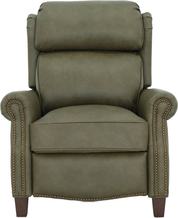 Meade Oasis Olive Leather Push Thru The Arms Lounge Recliner with Nailhead Trim