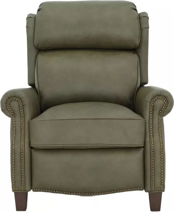 Meade Oasis Olive Leather Push Thru The Arms Lounge Recliner with Nailhead Trim