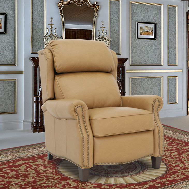 Meade Santa Fe Brandy Leather Push Thru The Arms Lounge Recliner with Nailhead Trim