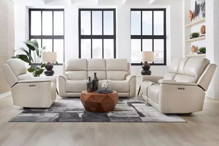 Westville Steamboat Quartz Leather Zero Gravity Power Reclining with USB Charging Living Room Set