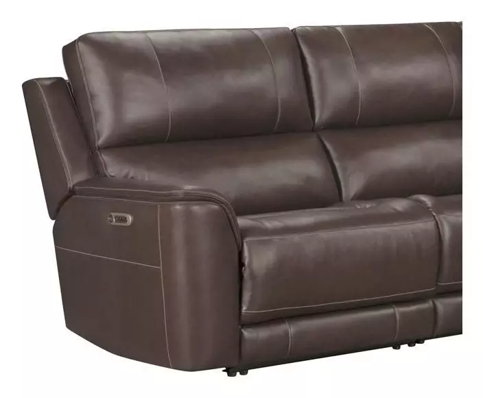 Easton Steamboat Brown Leather 7 Piece Zero Gravity Power Reclining Sectional with USB Charging