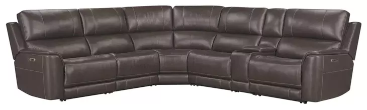 Easton Steamboat Brown Leather 6 Piece Zero Gravity Power Reclining Sectional with USB Charging