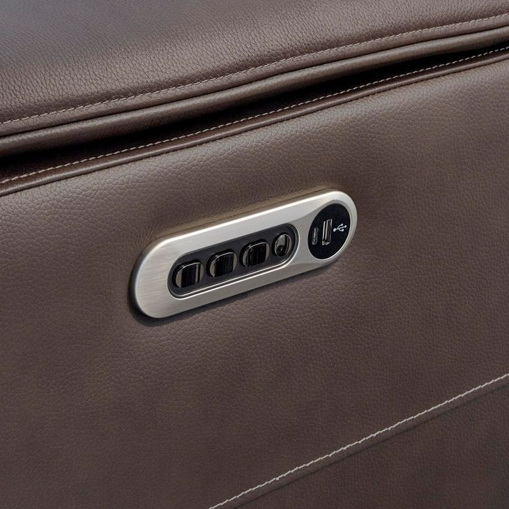 Easton Steamboat Brown Leather 7 Piece Zero Gravity Power Reclining Sectional with USB Charging