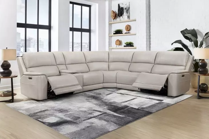 Easton Steamboat Quartz Leather Power Reclining Sectional with USB Charging