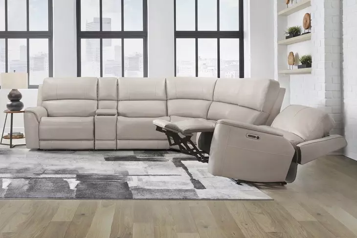 Easton Steamboat Quartz Leather Power Reclining Sectional with USB Charging