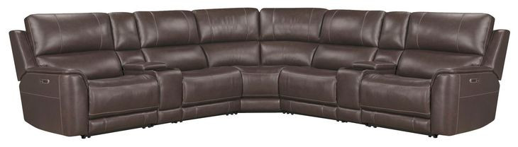 Easton Steamboat Brown Leather 7 Piece Zero Gravity Power Reclining Sectional with USB Charging
