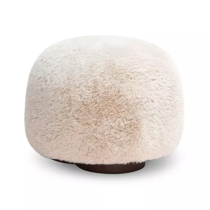 Oopa Off White Faux Shearling Swivel Ottoman