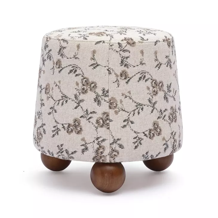 Jaine Beige Floral Jacquard Woven Ottoman