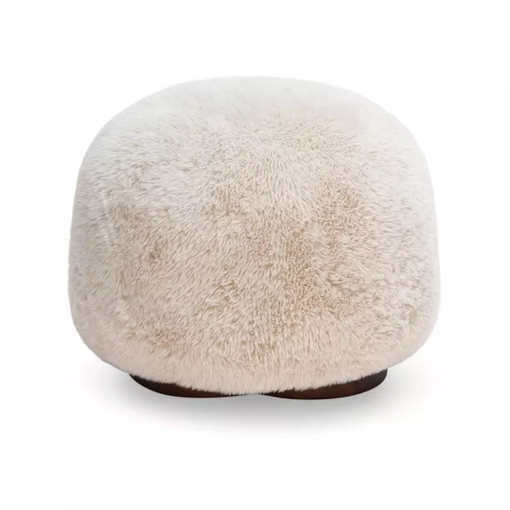 Oopa Off White Faux Shearling Swivel Ottoman
