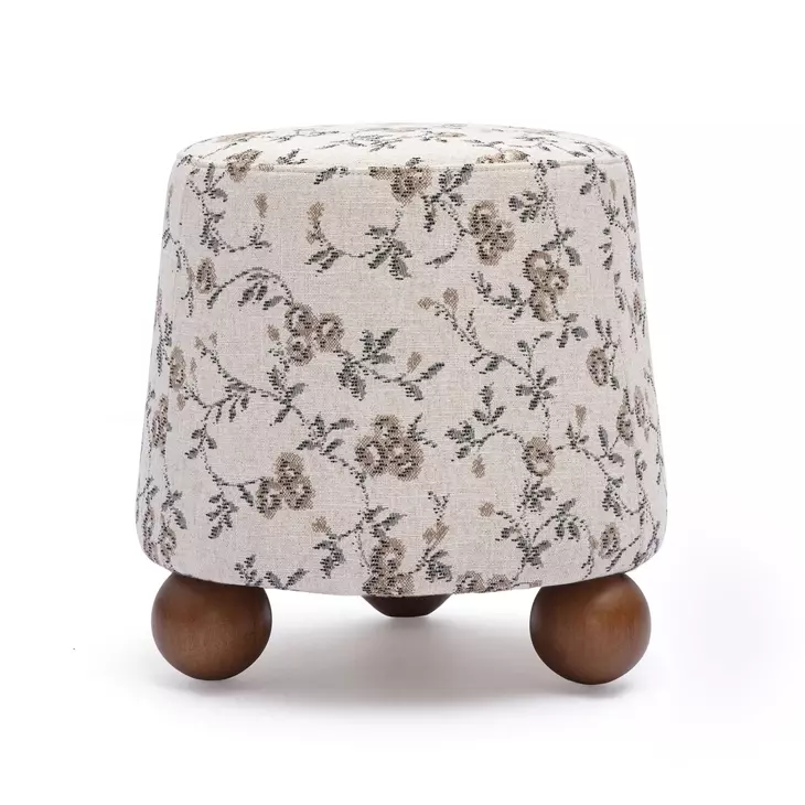 Jaine Beige Floral Jacquard Woven Ottoman